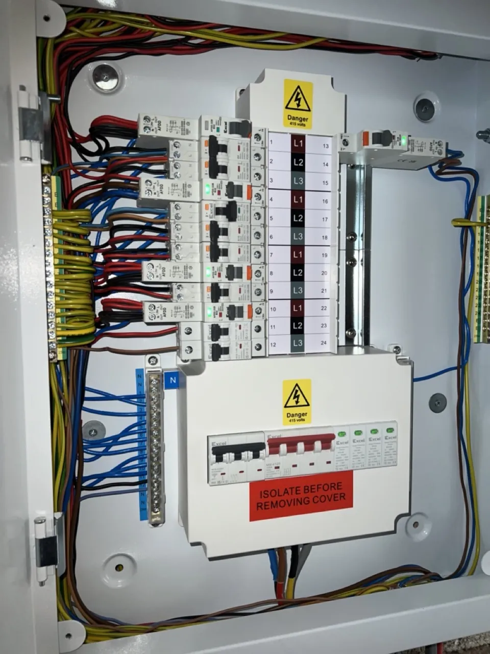 EICR testing in Preston: consumer unit being inspected by K Volts Electrical