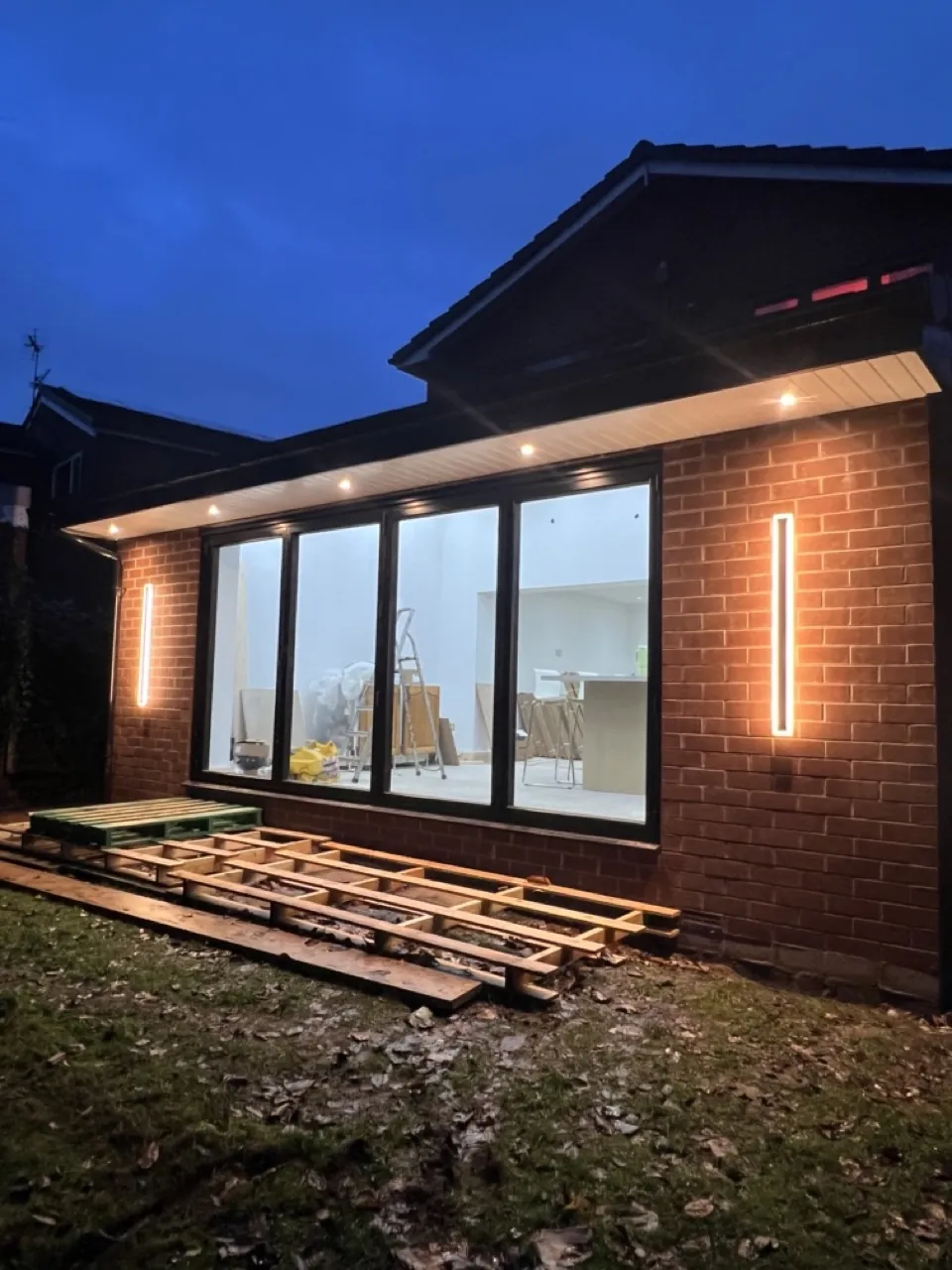 Exterior wall lighting on a house extension in Preston