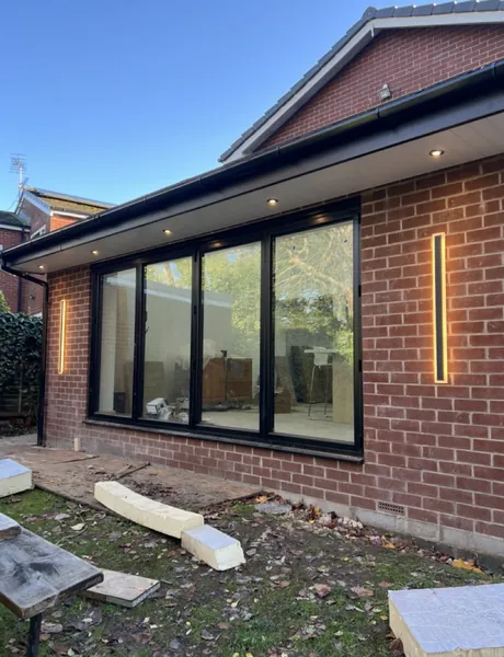 Exterior wall lighting on a new house extension in Preston