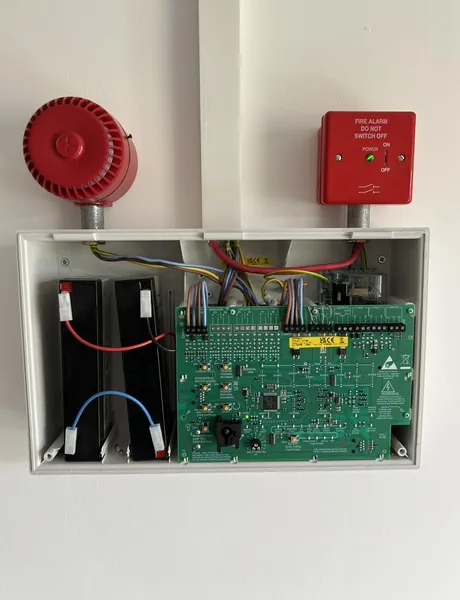 Fire alarm control panel and sounder installed in Preston