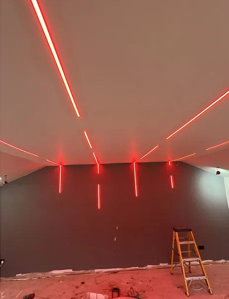 Red LED strip lighting installed by a Preston electrician