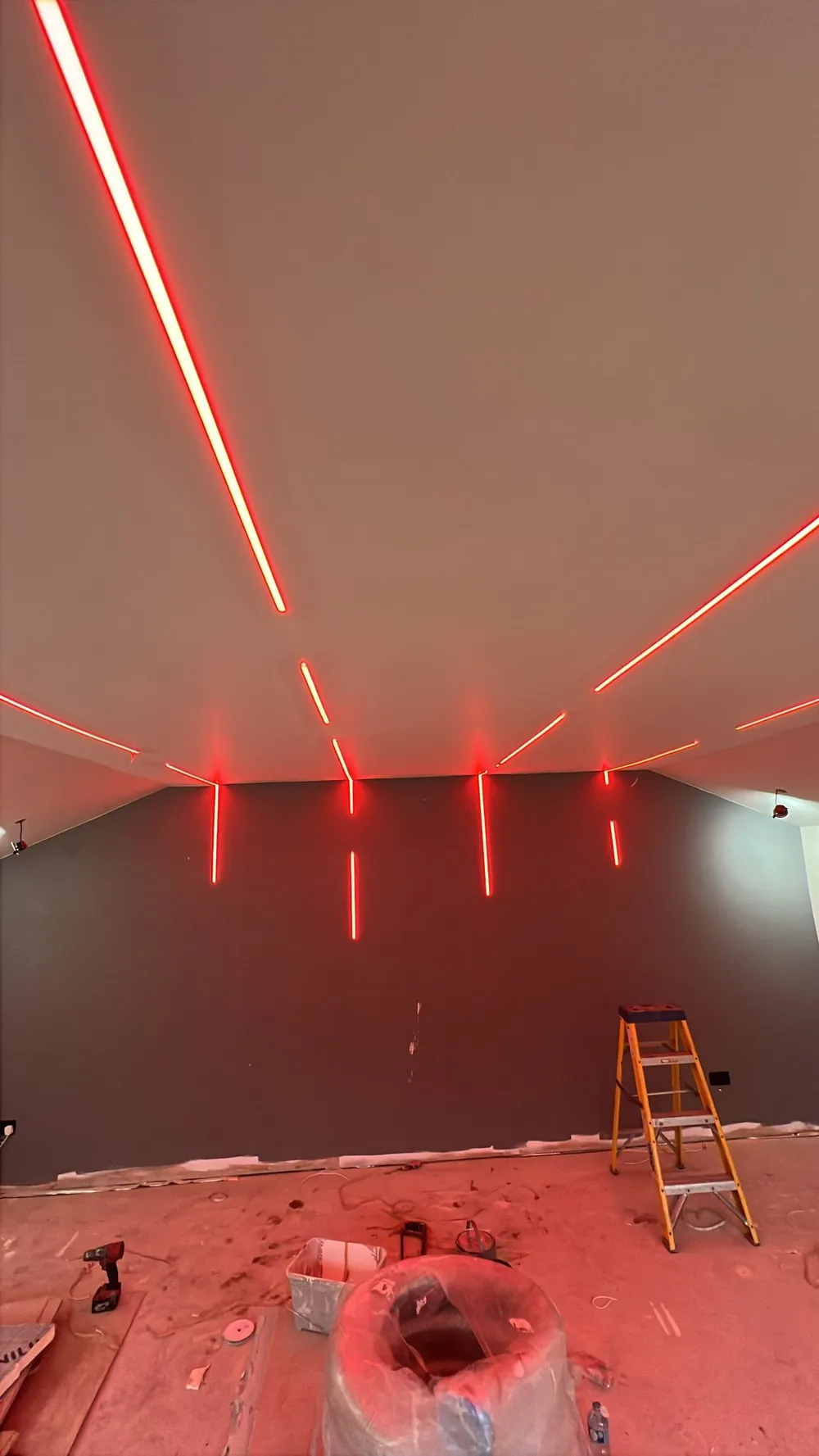 Red LED strip lighting installed by a Preston electrician